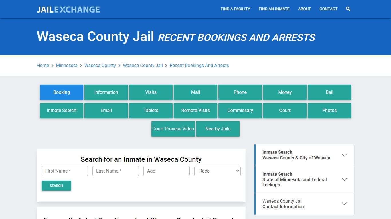 Waseca County Jail Recent Bookings And Arrests - Jail Exchange